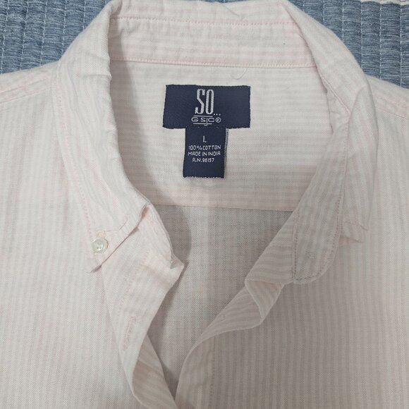 SO Pink and White Seersucker Striped Short Sleeve Button Down Shirt - Size Large - Picture 5 of 9